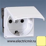 Изображение 27490-32 Розетка 2к+з с крышкой слоновая кость Simon