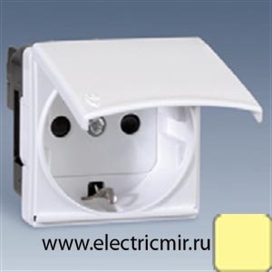 Изображение 27490-32 Розетка 2к+з с крышкой слоновая кость Simon