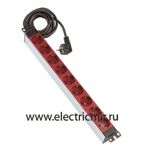 Изображение F1106-6 Электроблок с 6 розетками 2к+з Schuko, красный, кабель 2м Simon