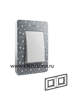 Изображение 8200620-223 Рамка на 2 поста, холодный серый, звезды, 82 Detail