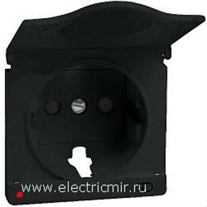 Изображение 82099-38 Накладка с защитными шторками, крышкой на розетку и индикатором сети с заземляющим контактом, S82, S82N, S82 Detail, графит