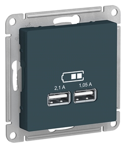Изображение SE AtlasDesign Изумруд Розетка USB, 5В, 1 порт x 2,1 А, 2 порта х 1,05 А, механизм