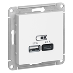 Изображение SE AtlasDesign Белый USB Розетка A+С, 5В/2,4 А, 2х5В/1,2 А, механизм