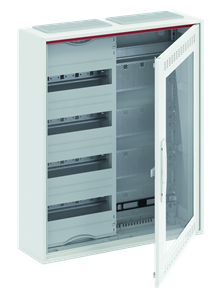 Изображение ABB Шкаф 48М навесной с медиапанелями IP30, 650x550x160 между DIN-рейками 125 мм с самозажимными клеммами N/PE и Wi-Fi дверью с вент. отверстиями CA2
