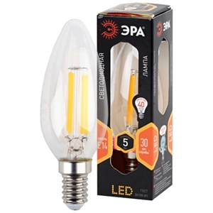 Изображение Лампа светодиодная F-LED B35-5W-827-E14 ЭРА (филамент, свеча, 5Вт, тепл, E14)